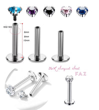 Load image into Gallery viewer, 316L Surgical Steel Labret Cartilage Tragus Helix Ear Lip Nose internally Threaded 16G CZ Stud Earrings