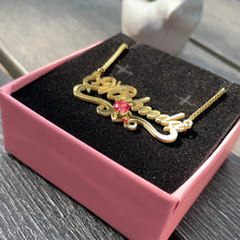 Load image into Gallery viewer, 18K Gold Birthstone Heart Wave Name Necklace