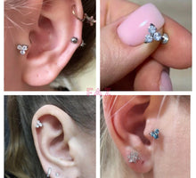 Load image into Gallery viewer, 316L Surgical Steel Triangle 3 Stone Opal Labret Earrings
