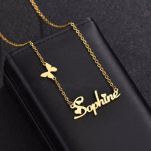 Load image into Gallery viewer, 18K Custom Butterfly Charm Name Necklace