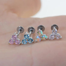 Load image into Gallery viewer, 316L Surgical Steel Labret 3 CZ Stone Triangle Cartilage Stud Earrings