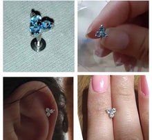 Load image into Gallery viewer, 316L Surgical Steel Labret 3 CZ Stone Triangle Cartilage Stud Earrings