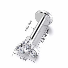Load image into Gallery viewer, 316L Surgical Steel Labret 3 CZ Stone Triangle Cartilage Stud Earrings