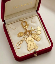 Load image into Gallery viewer, Custom 18K Gold Bag Charm/ Keychain – Personalized Name &amp; Charms Tag
