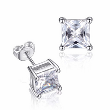 Load image into Gallery viewer, 925 Sterling Silver Filled 18K White Gold Plated Dainty Square Cubic Zirconia Topaz Citrine Multicolour Stud Earrings 5mm
