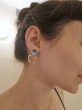 Load image into Gallery viewer, 18K Gold Plated Geometric Blue Hoop Dangle Stud Earrings
