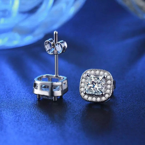 S925 Sterling Silver Filled Platinum Plated Square 1.90 ct CZ Diamond Silver Stud Earrings Bridal Collection