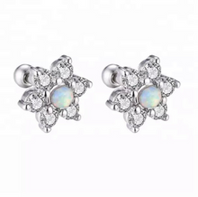 Load image into Gallery viewer, 316L Stainless Surgical Steel CZ White Fire Opal Copper Flower Ball Screw Back Stud Earrings 9mm Flower Tragus Cartilage Helix
