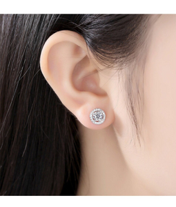 S925 Sterling Silver Round Halo CZ Diamond Stud Earrings Hypoallergenic
