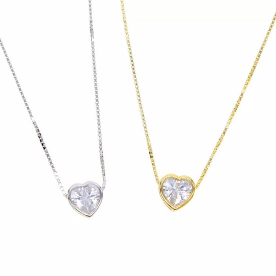 18K Gold Vermeil Heart ♡ Round Pendant Box chain Necklace