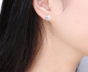 S925 Sterling Silver Filled Square Citrine Topaz CZ Diamond Stud Earrings (5mm)