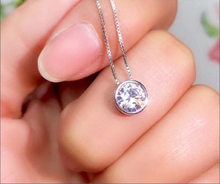 Load image into Gallery viewer, Solid S925 Sterling Silver Dainty Round CZ Pendant Charm Necklace Box Chain 5mm earrings Diamond Jewelry Set Bridal Collection
