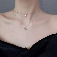 Load image into Gallery viewer, S925 Sterling Silver Filled Heart CZ Diamond Layered Heart Adjustable Length Choker Necklace Hypoallergenic
