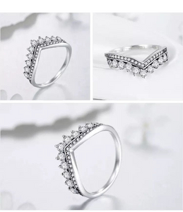 S925 Sterling Silver Princess Crown CZ Ring