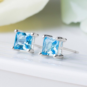 S925 Sterling Silver Filled CZ Diamond Square Stud Bridal Earrings 6mm