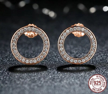 Charger l&#39;image dans la galerie, Solid S925 Sterling Silver 18K Rose Gold Plated Round Hollow Circle CZ Stud Earrings 11mm - Edit Listing - Etsy_filesSolid S925 Sterling Silver Hollow Circle CZ Stud Earrings
