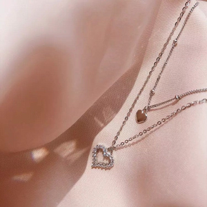 S925 Sterling Silver Filled Heart CZ Diamond Layered Heart Adjustable Length Choker Necklace Hypoallergenic