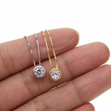 Charger l&#39;image dans la galerie, Solid S925 Sterling Silver Dainty Round CZ Pendant Charm Necklace Box Chain 5mm earrings Diamond Jewelry Set Bridal Collection
