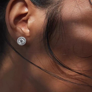 S925 Sterling Silver Round Halo CZ Diamond Stud Earrings Hypoallergenic