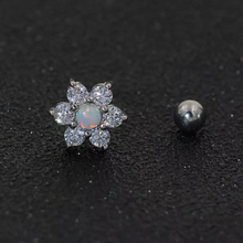 Load image into Gallery viewer, 316L Stainless Surgical Steel CZ White Fire Opal Copper Flower Ball Screw Back Stud Earrings 9mm Flower Tragus Cartilage Helix
