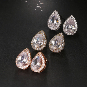18K White Yellow Gold Plated Pear Shaped CZ Big Diamond Stud Earrings Teardrop Hypoallergenic Bridal Collection PAIR