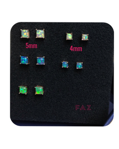 18K Rose Gold Plated Square Opal Stud Earrings