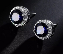 Load image into Gallery viewer, 18K White Gold Plated Round Cubic Zirconia Birthstone Citrine Stone Silver Stud Earrings

