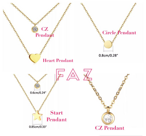 Solid 316l Stainless Steel Plated Round Solid Circle Star Heart CZ Minimalist Pendant 18K Gold Plated Rolo chain Choker Layer Necklace