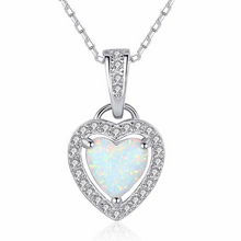 Load image into Gallery viewer, Genuine Solid 925 Sterling Silver Heart Opal chain charm Choker Necklace with Gold plated Heart Opal Stud Earrings Bridal Jewlery Set
