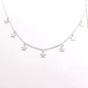 Solid 316L Stainless Steel 7 Star Pendant Choker Necklace 18K Gold Plated Charm Star Necklace