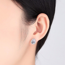 Charger l&#39;image dans la galerie, 18K White Gold Plated CZ Imitation Diamond Dainty Minimalist Pear shaped Stud Earrings Bridal Collection Hypoallergenic
