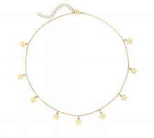 Load image into Gallery viewer, Solid 316L Stainless Steel Star Pendant 9 Star Choker 24K Gold Plated Necklace Adjustable Length Necklace
