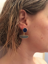 Cargar imagen en el visor de la galería, 18K Gold Plated Geometric Blue Hoop Dangle Stud Earrings
