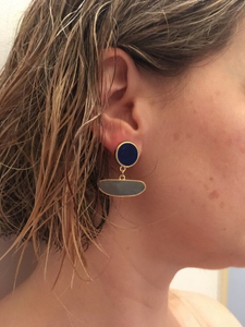 18K Gold Plated Geometric Blue Hoop Dangle Stud Earrings