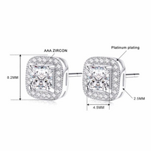 Load image into Gallery viewer, S925 Sterling Silver Filled Platinum Plated Square 1.90 ct CZ Diamond Silver Stud Earrings Bridal Collection
