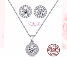 Charger l&#39;image dans la galerie, Solid S925 Sterling Silver Round CZ 2.0Ct Diamond Round Halo Stud Earrings Box Chain+ Matching Pendant Necklace Bridal Jewelry Set
