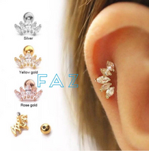 Charger l&#39;image dans la galerie, 316L Stainless Surgical Steel Crown 2 3 5 Copper Leaf Cartilage Tragus Helix Ball Screw Back Small Dainty Stud Earrings Hypoallergenic 16G

