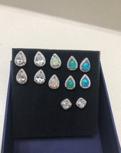Load image into Gallery viewer, 18K GP Blue Opal Pear Shaped Cz Diamond Stud Earrings
