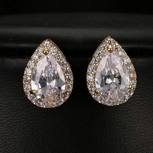 18K White Yellow Gold Plated Pear Shaped CZ Big Diamond Stud Earrings Teardrop Hypoallergenic Bridal Collection PAIR