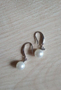 925 Sterling Silver Plated 8mm Pearl Dangle Drop Bridesmaid Earrings