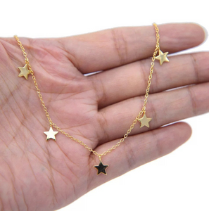 Solid 316L Stainless Steel Star Pendant 9 Star Choker 24K Gold Plated Necklace Adjustable Length Necklace