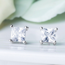 Load image into Gallery viewer, S925 Sterling Silver Filled CZ Diamond Square Stud Bridal Earrings 6mm
