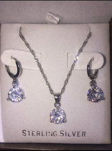 Cargar imagen en el visor de la galería, 925 Sterling Silver Plated Dangle Hoop Earrings Pendant Chain Necklace bridesmaid Jewelry Set
