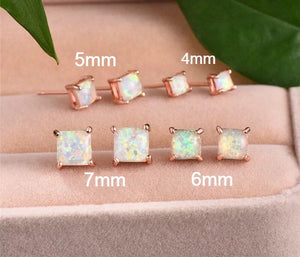 18K Rose Gold Plated Square Opal Stud Earrings