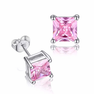 925 Sterling Silver Filled 18K White Gold Plated Dainty Square Cubic Zirconia Topaz Citrine Multicolour Stud Earrings 5mm