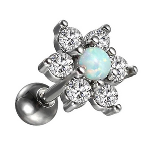 316L Stainless Surgical Steel CZ White Fire Opal Copper Flower Ball Screw Back Stud Earrings 9mm Flower Tragus Cartilage Helix