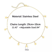 Cargar imagen en el visor de la galería, Solid 316L Stainless Steel Star Pendant 9 Star Choker 24K Gold Plated Necklace Adjustable Length Necklace
