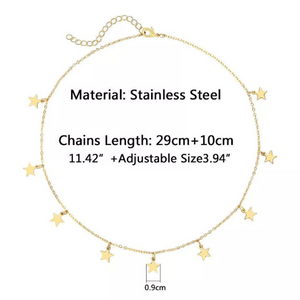 Solid 316L Stainless Steel Star Pendant 9 Star Choker 24K Gold Plated Necklace Adjustable Length Necklace