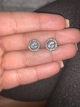 Load image into Gallery viewer, S925 Sterling Silver Round Halo CZ Diamond Stud Earrings Hypoallergenic
