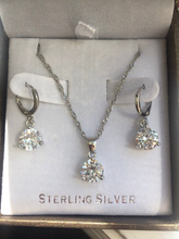 Cargar imagen en el visor de la galería, 925 Sterling Silver Plated Dangle Hoop Earrings Pendant Chain Necklace bridesmaid Jewelry Set
